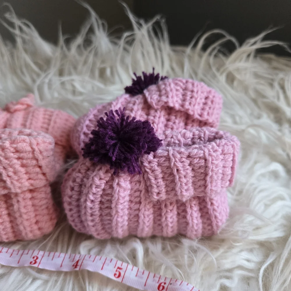 Cozy Pink and Purple Knit Baby Booties